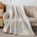 Country Lane 50' X 60' Cotton Quilted Throw Blanket, Neutral Tan And Cream Cottage Throw Quilt For Couch And Bed, Lightweight