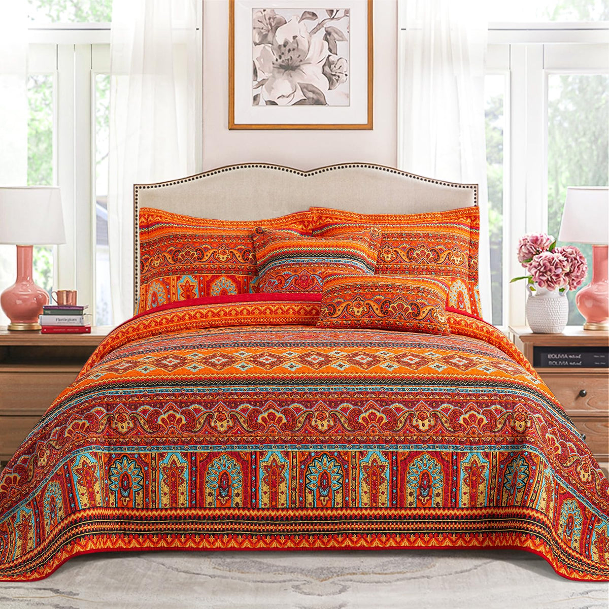 Vaputar Quilt California King Size Bedding Set - Cotton California King Quilt (108 * 118 Inch) - Boho Lightweight Reversible Ove