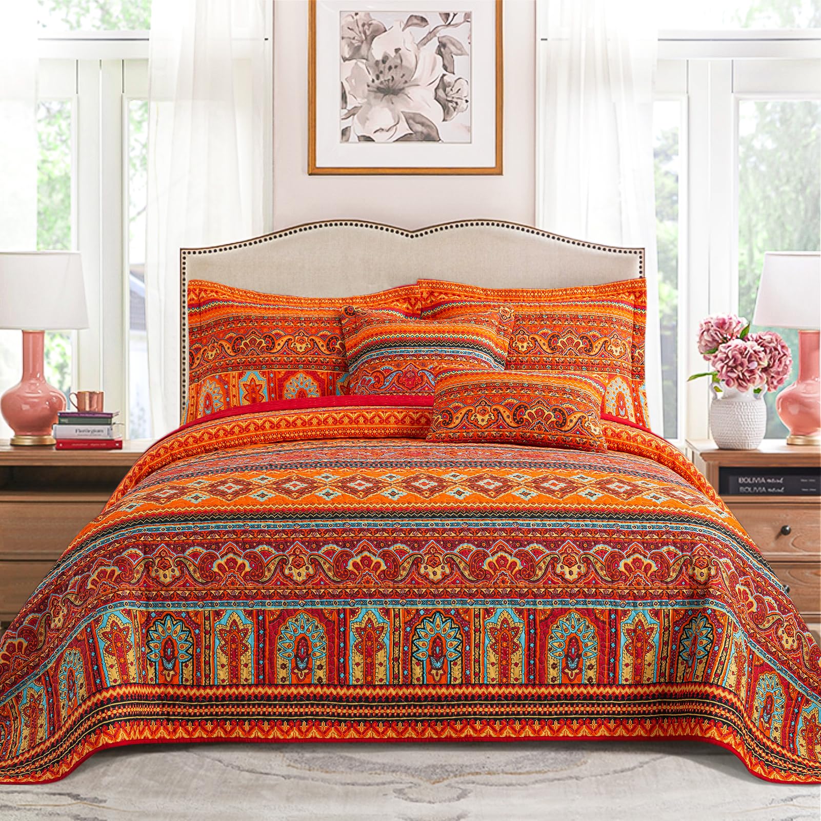 Vaputar Quilt California King Size Bedding Set - Cotton California King Quilt (108 * 118 Inch) - Boho Lightweight Reversible Ove