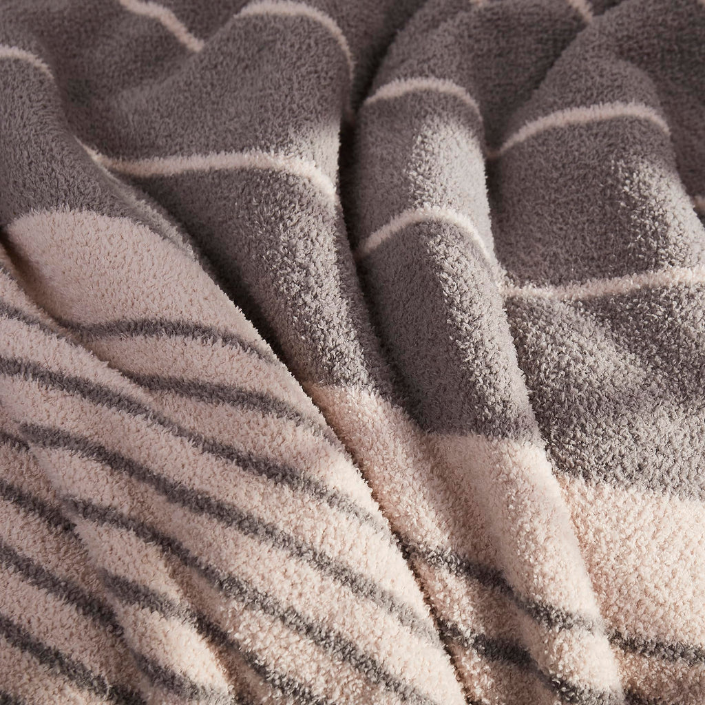R.Share Pink Striped Throw Blanket 50X70 Inch Reversible, Feather Knit Microfiber Soft Comfy Cozy Lightweight Fluffy Fuzzy Warm
