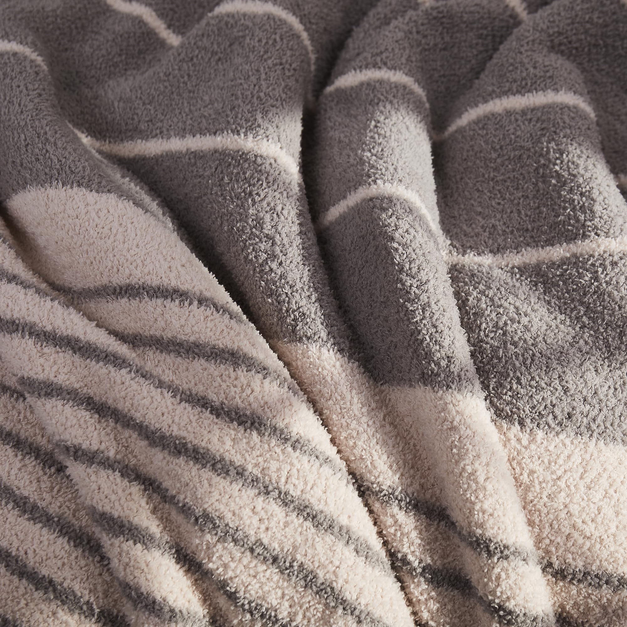 R.Share Pink Striped Throw Blanket 50X70 Inch Reversible, Feather Knit Microfiber Soft Comfy Cozy Lightweight Fluffy Fuzzy Warm