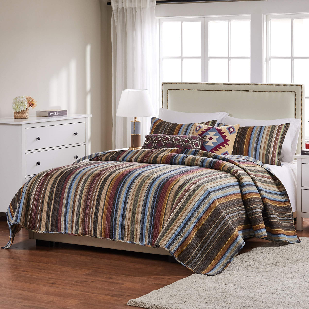 Greenland Home Durango 100% Cotton Reversible Quilt Set, 4-Piece Twin/Xl, Earth