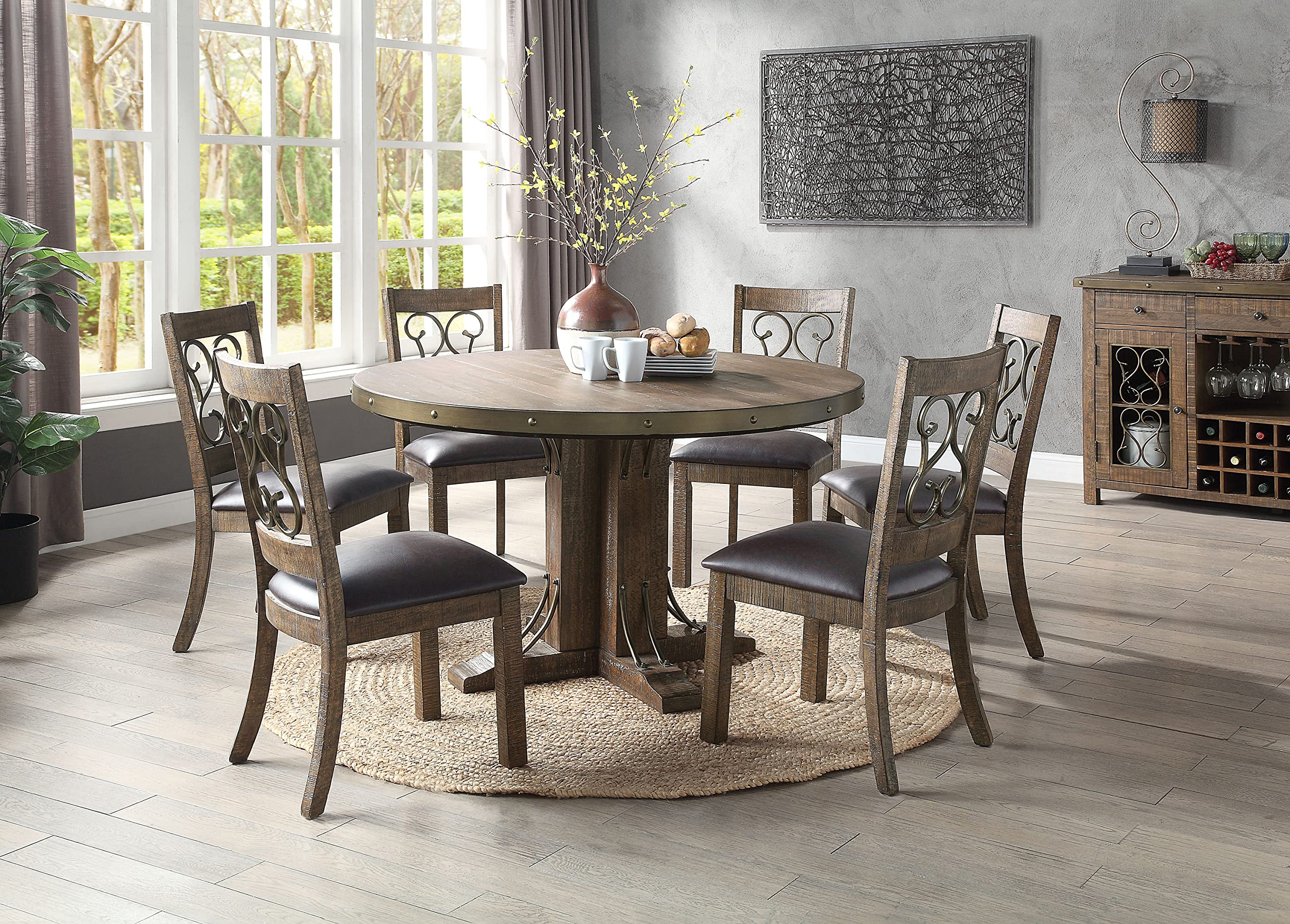 Acme Raphaela Round Wooden Dining Table in Weathered Cherry