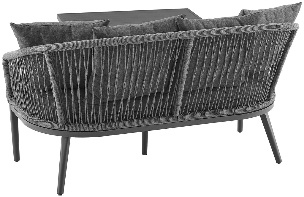 Crosley Furniture Dover 2-Piece Outdoor Coffee Table and Loveseat Patio Furniture Set for Porch, Deck, Matte Black with Charcoal Cushions
