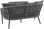 Crosley Furniture Dover 2-Piece Outdoor Coffee Table and Loveseat Patio Furniture Set for Porch, Deck, Matte Black with Charcoal Cushions