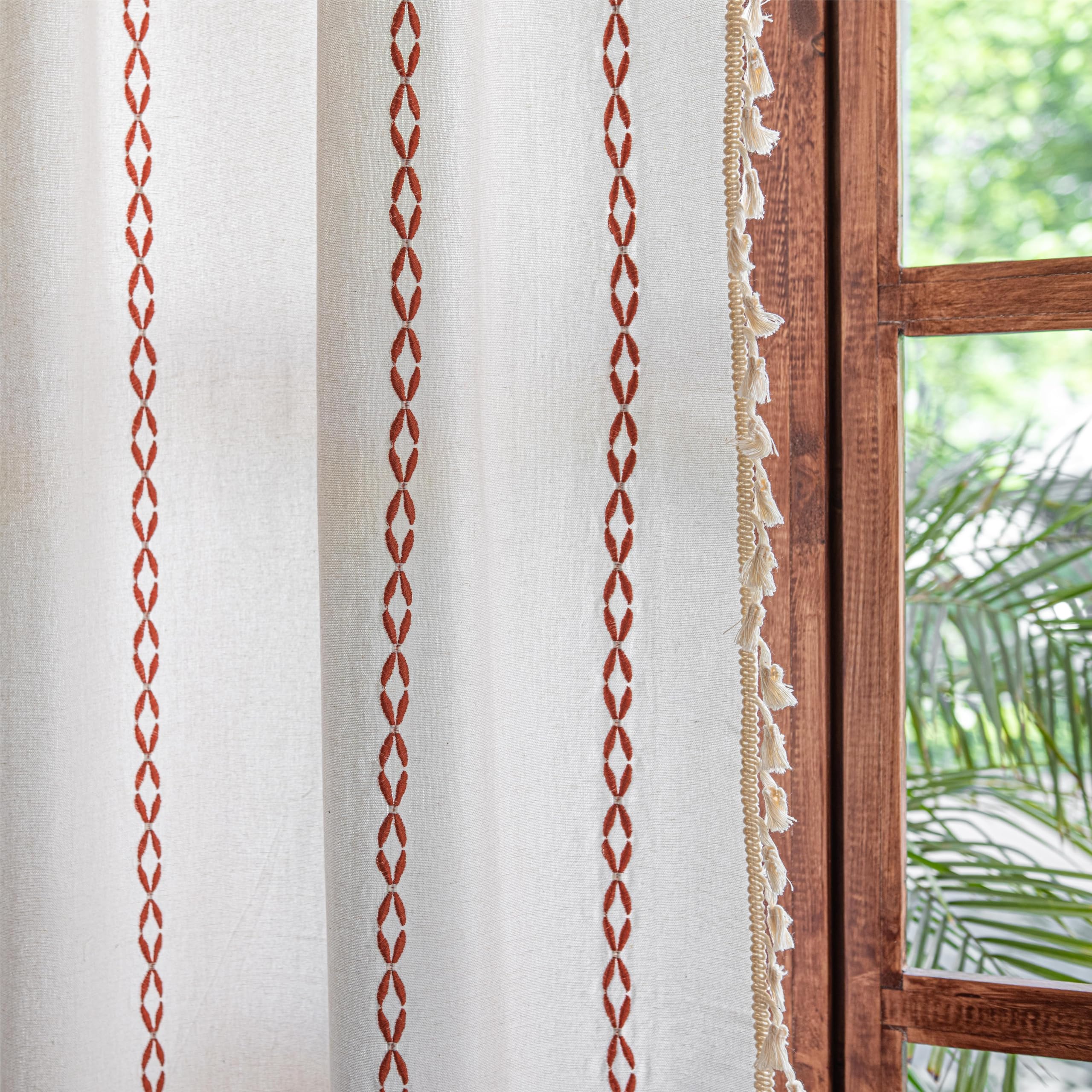 Sutuo Home Boho Curtains 84 Inches Long for Bedroom Living Room Kid's Room, Light Filtering Cotton Embroideried Bohemian Striped