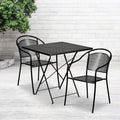 Flash Furniture Oia Commercial Grade 28 Square Black Indoor-Outdoor Steel Folding Patio Table Set with 2 Round Back Chairs