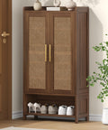 Keehusux Rattan Shoe Cabinet with Doors & Adjustable Shelves, Walnut