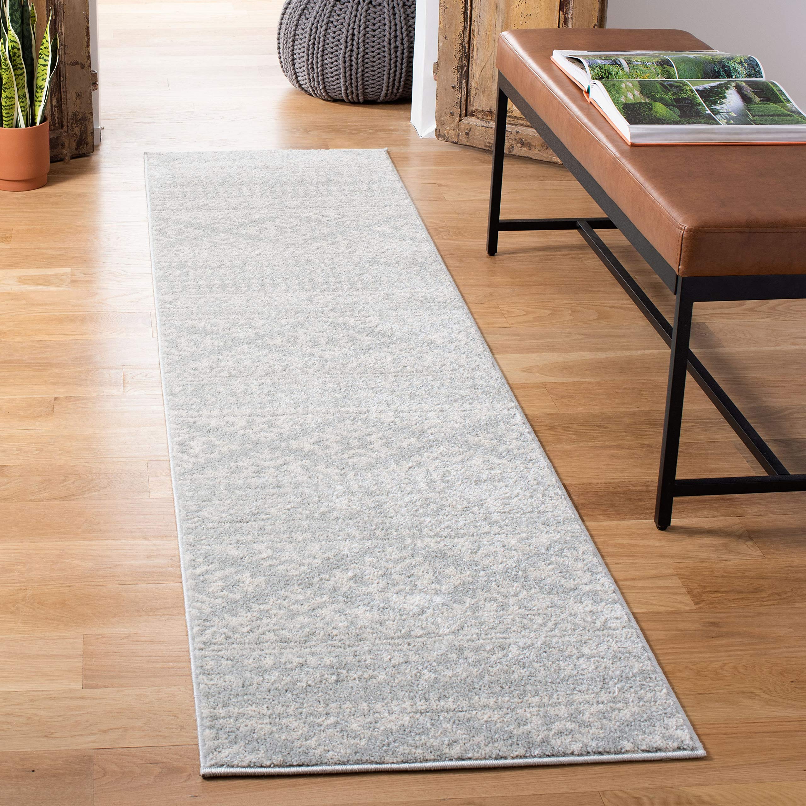 SAFAVIEH Tulum Collection Runner Rug - 2 x 11, Light Grey & Ivory, Moroccan Boho Tribal Design, Non-Shedding & Easy Care, Idea