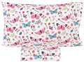 Scientific Sleep Butterfly Pink Flower 100% Cotton Cozy Fun Twin Bed Sheet Set, Flat Sheet & Fitted Sheet & Pillowcase Kids Boys