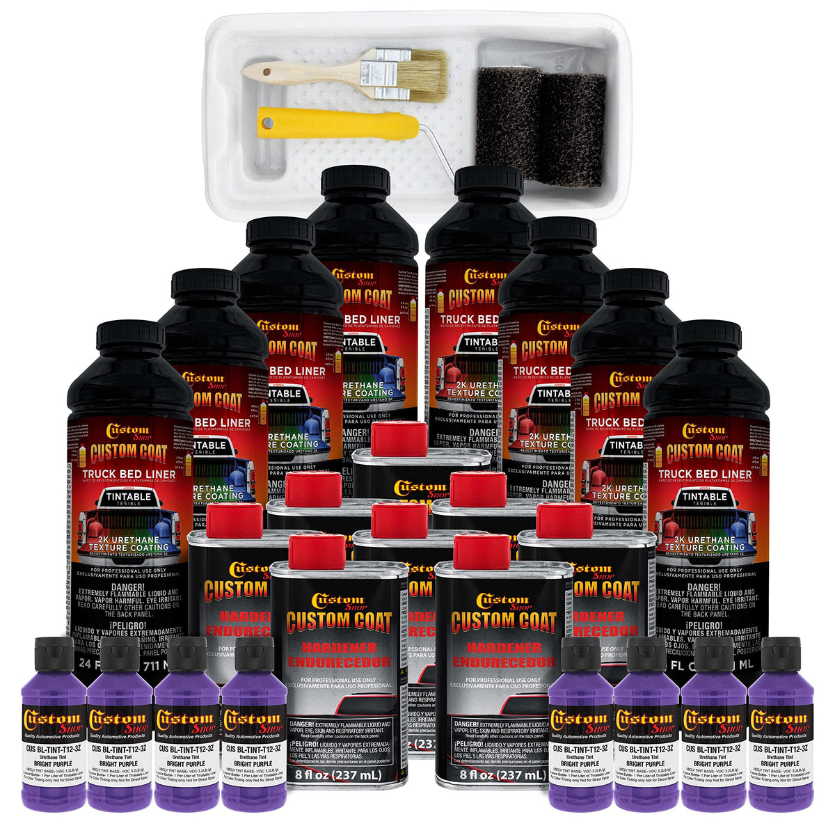 Custom Coat Bright Purple 2 Gallon Urethane Roll-On, Brush-On Or Spray-On Truck Bed Liner Kit With Roller And Brush Applicator K