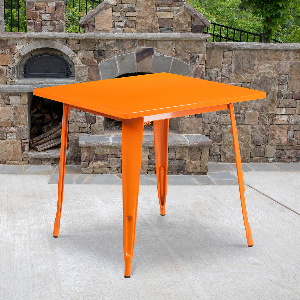Flash Furniture Felix Commercial Grade 31.5" Square Orange Metal Indoor-Outdoor Table