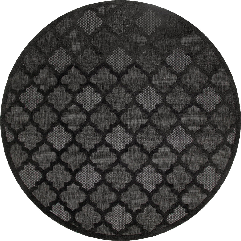 Nourison Easy Care Indoor/Outdoor Charcoal Black 10' X Round Area Rug, Easy Cleaning, Non Shedding, Bed Room, Living Room, Dining Room, Backyard, Deck, Patio (10 Round)