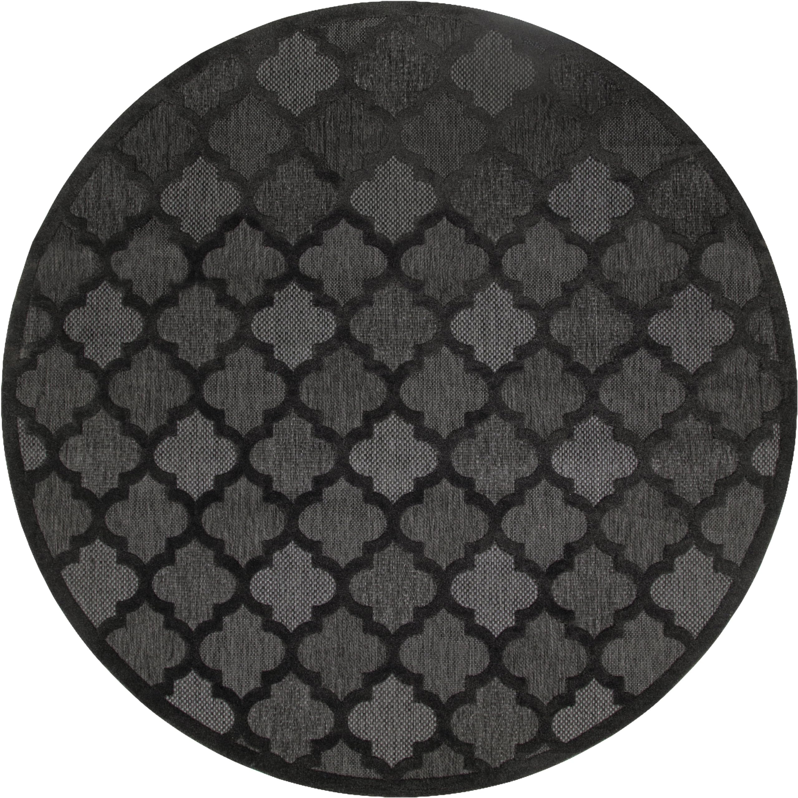 Nourison Easy Care Indoor/Outdoor Charcoal Black 10' X Round Area Rug, Easy Cleaning, Non Shedding, Bed Room, Living Room, Dining Room, Backyard, Deck, Patio (10 Round)