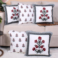 Brick Home Poly Cotton Both Side Block Print Floral Valley Red Cushion Cover Set Of 5 (24 X 24 Inches)