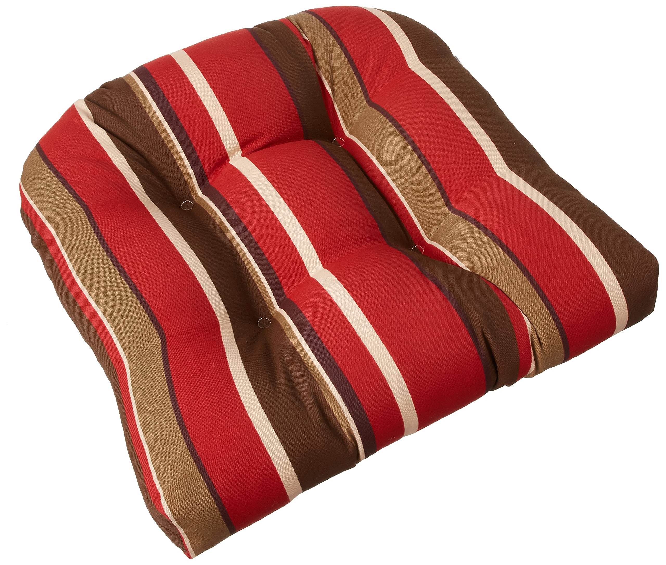 Pillow Perfect Stripe Indoor/Outdoor Chair Seat Cushion, Tufted, Weather, And Fade Resistant, 19' X 19', Brown/Red Monserrat,