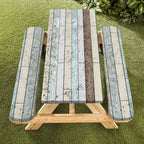Famibay 3 Piece Picnic Table Covers With Elastic Fitted Picnic Table Cover With Bench Covers Farmhouse Camping Tablecloth Waterproof Picnic Table Covers For Outdoors(Wood Grain,12' X72'+30' X72')