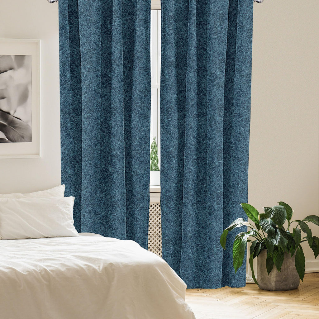 Ambesonne Navy And Teal Window Curtains, Abstract Flourish Nature Inspired Pattern Leaves Blossoms Print, Lightweight Decor 2-Pa