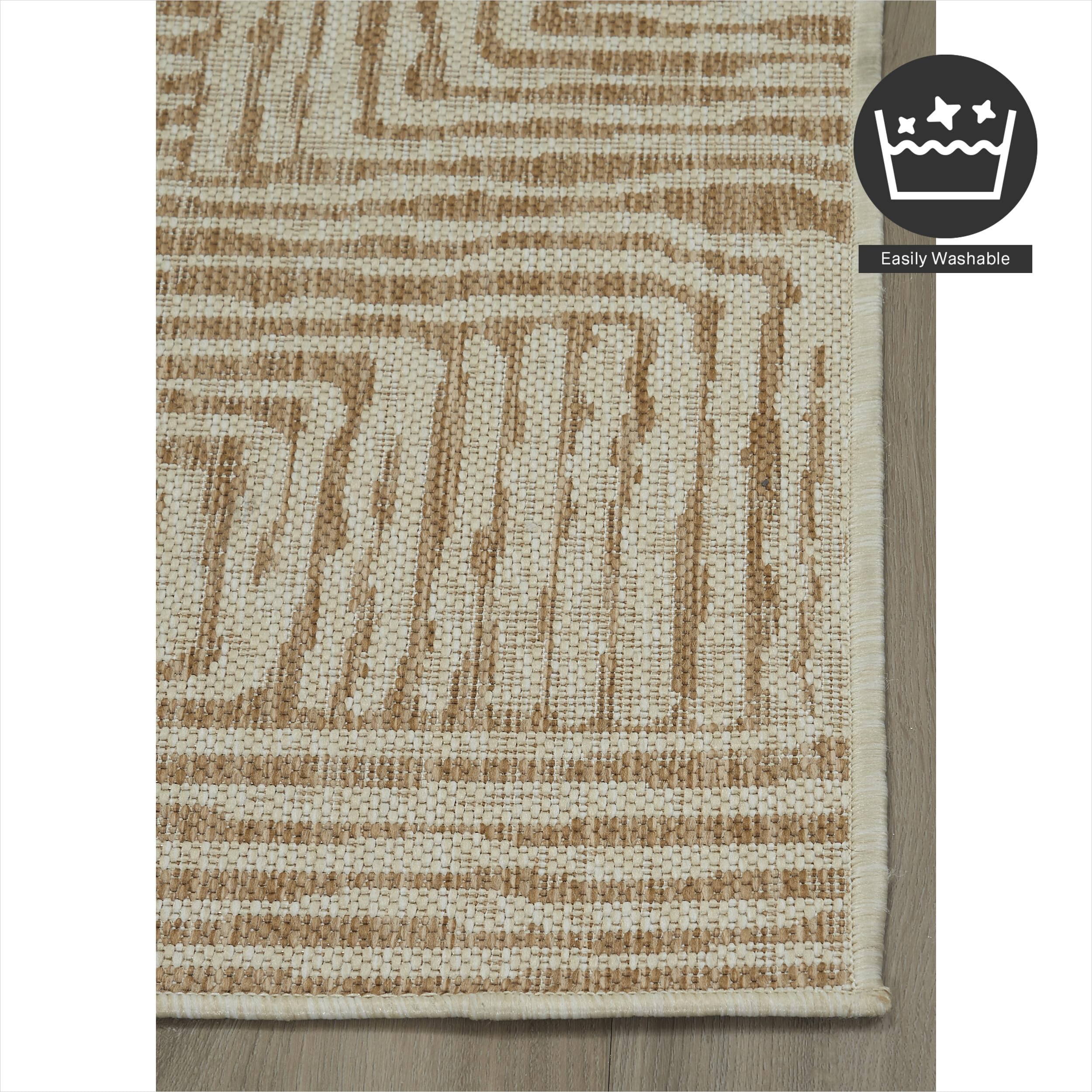 Fh Home Flat Woven Outdoor Rug - Waterproof, Easy To Clean, Stain Resistant - Premium Polypropylene Yarn - Modern Geometric - Pa