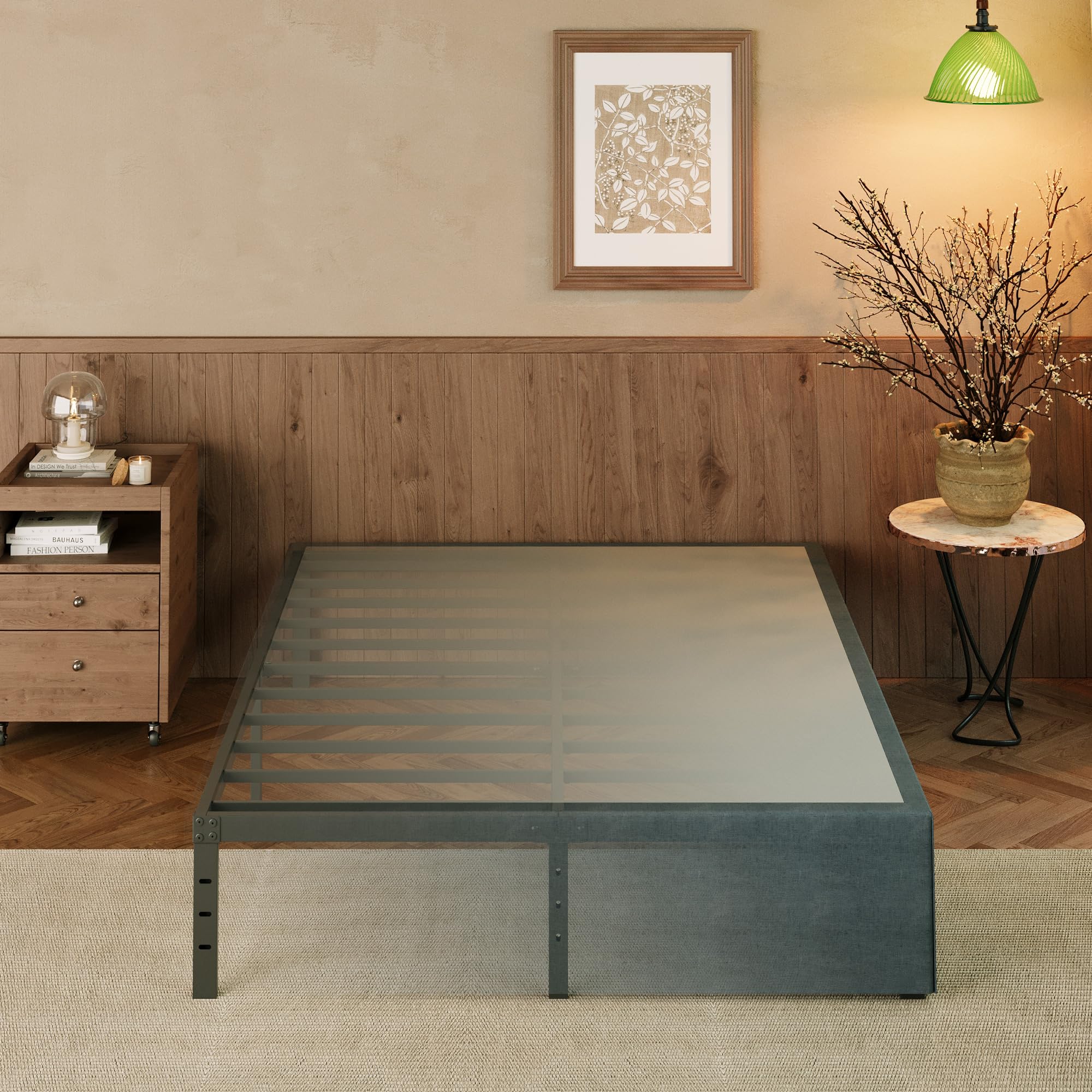 Emoda 14 Inch Full Size Bed Frame With Skirt Cover, Heavy Duty Metal Platform No Box Spring Needed, Easy Assembly Noise Free