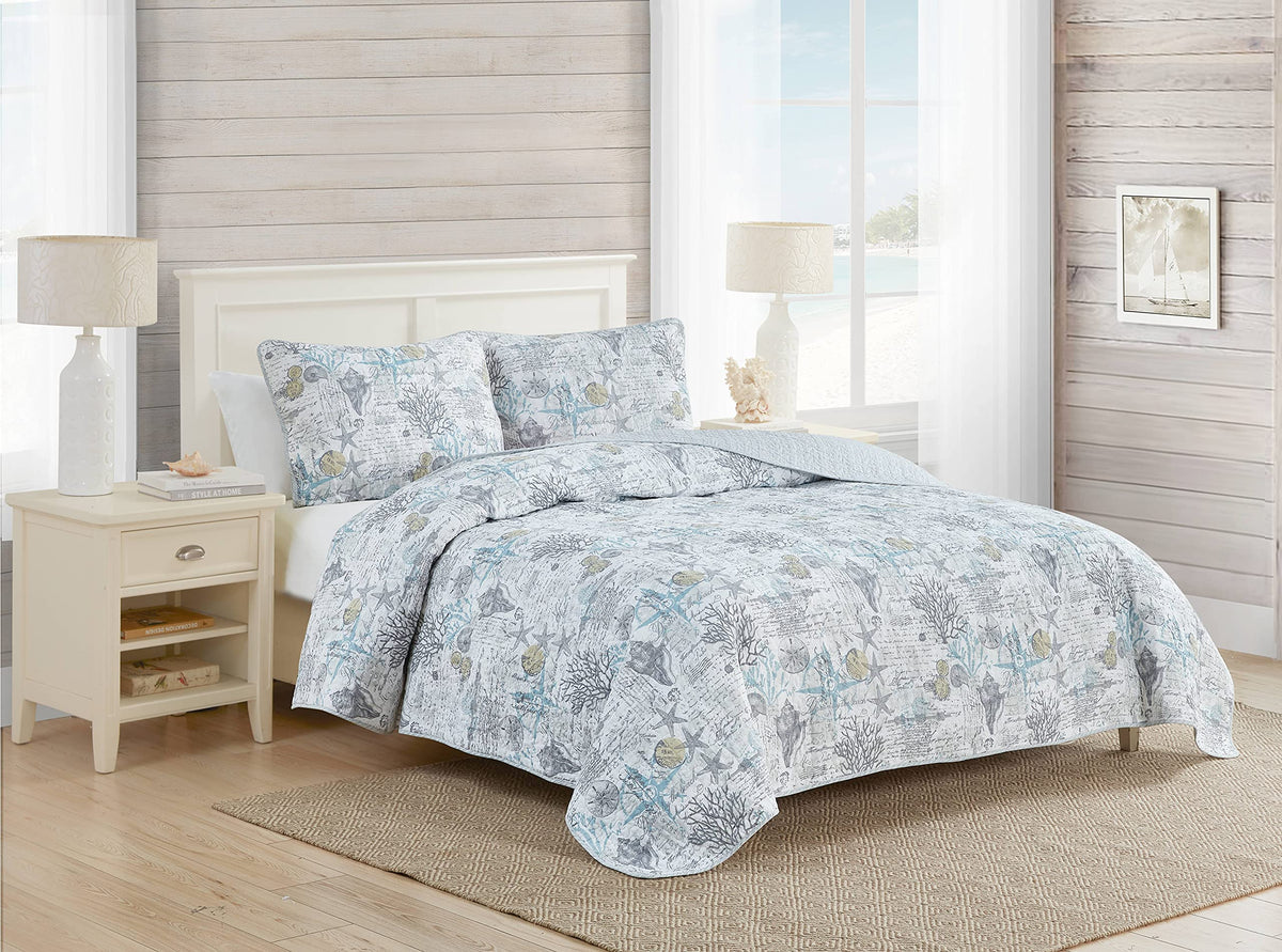 Tommy Bahama - Queen Quilt Set, Reversible Cotton Bedding With Matching Shams, Lightweight Home Decor For All Seasons (Beach Bli