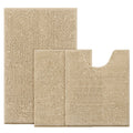 BYSURE Beige Bathroom Rugs Sets 3 Piece Non Slip Extra Absorbent Plush Chenille Soft Washable Bath Mats