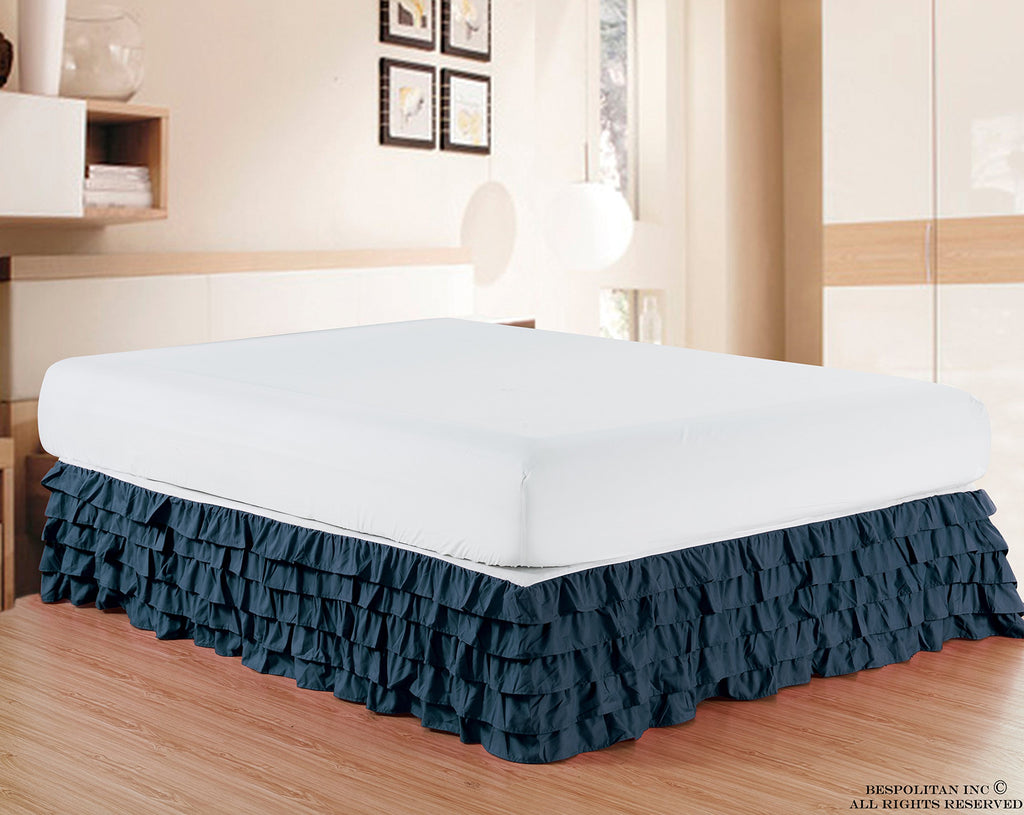 Elegant Comfort Luxurious Premium Quality 1500 Thread Count Wrinkle And Fade Resistant Egyptian Quality Microfiber Multi-Ruffle Bed Skirt - 15Inch Drop, California King, Navy Blue