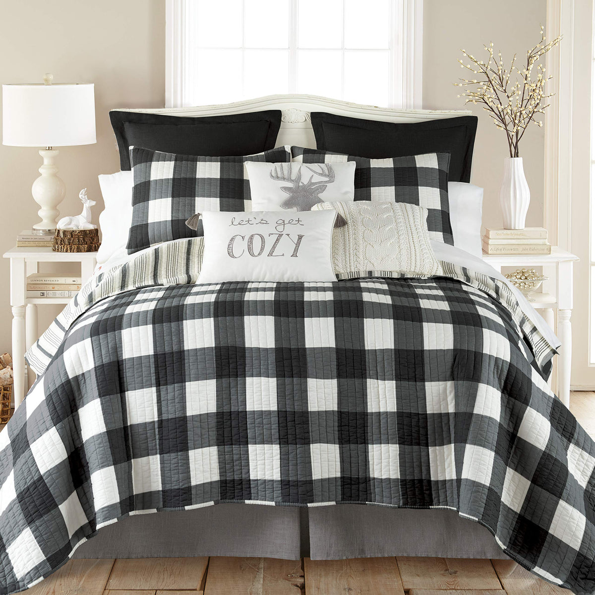 Levtex Home - Camden Quilt Set -King Quilt + Two King Pillow Shams - Buffalo Check In Black And Cream - Quilt Size (106 X 92 In.