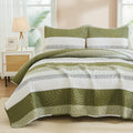 Andency Queen Quilt Bedding Set Olive, 3 Pieces Patchwork Olive Green Striped Ultra Soft Lightweight Bedspreads, Coverlets Set W