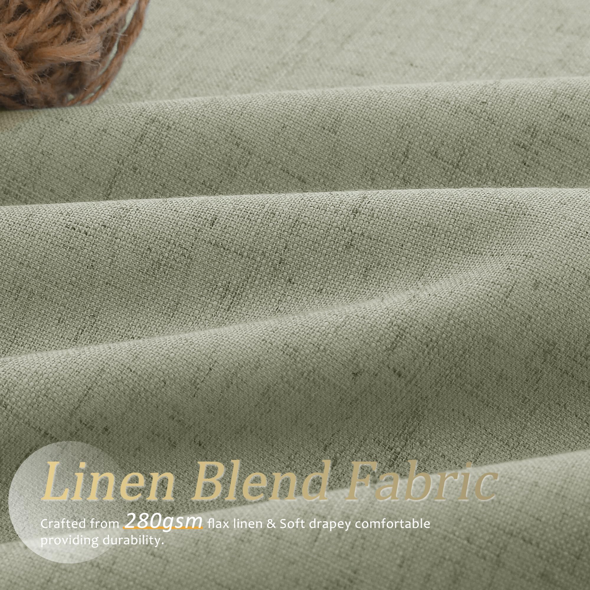 Jowels Sage Green Linen Blackout Curtains 84 Length 2 Panels Set For Living Room Bedroom, 100% Black Out Thermal Insulated Linen