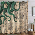 Fungarth Vintage Green Nautical Octopus Shower Curtain Mermaid Funny Ocean Kraken Shower Curtains for Bathroom Cool Anchor Coast