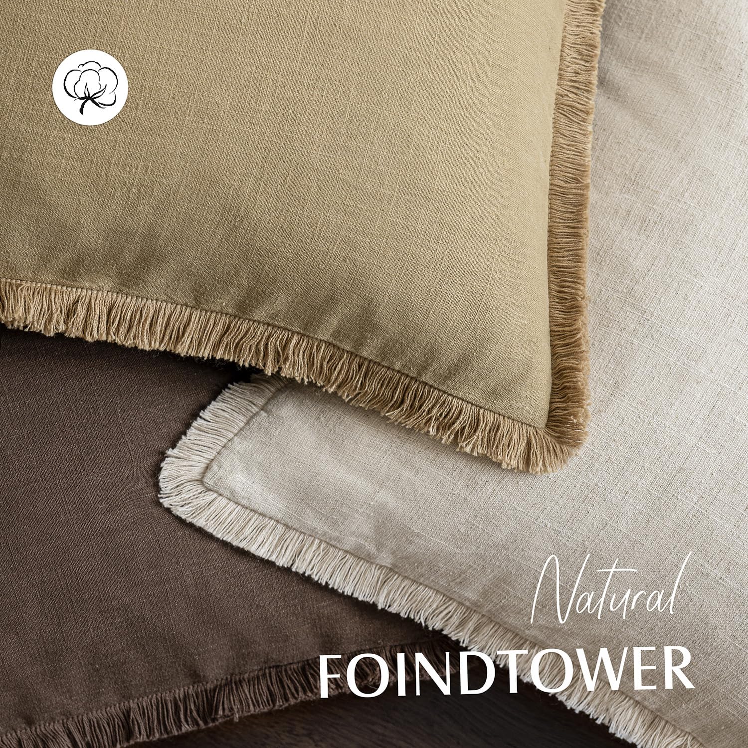 Foindtower Decorative Linen Fringe Lumbar Throw Pillow Covers Boho Farmhouse Cushion Cover With Tassel Soft Accent Pillowcase Fo