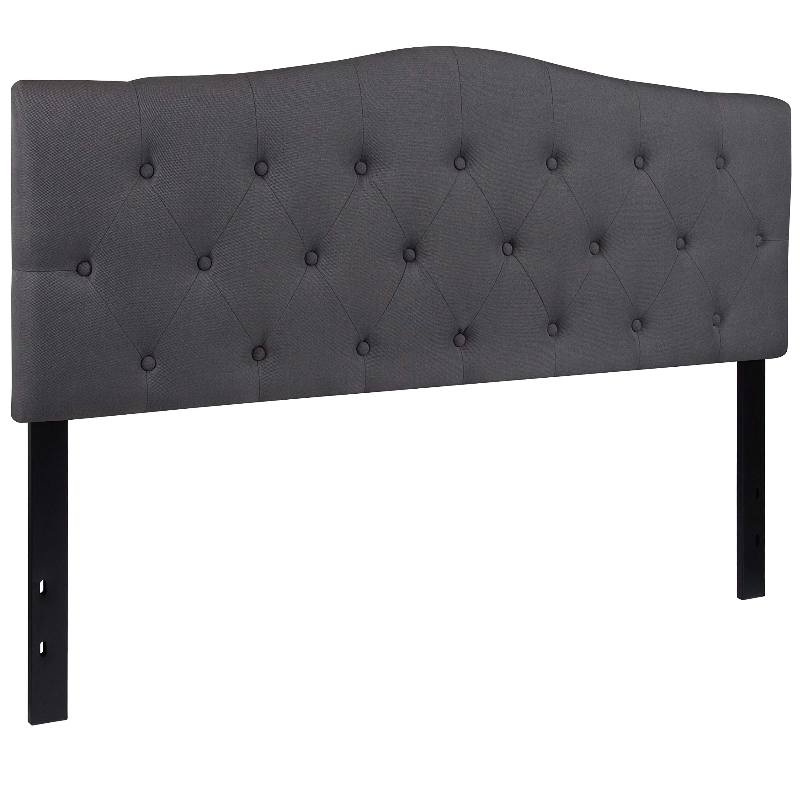 Flash Furniture Cambridge Tufted Upholstered Headboard For Queen Size Bed, Contemporary Fabric Tufted Headboard With Adjustable Height, Dark Gray