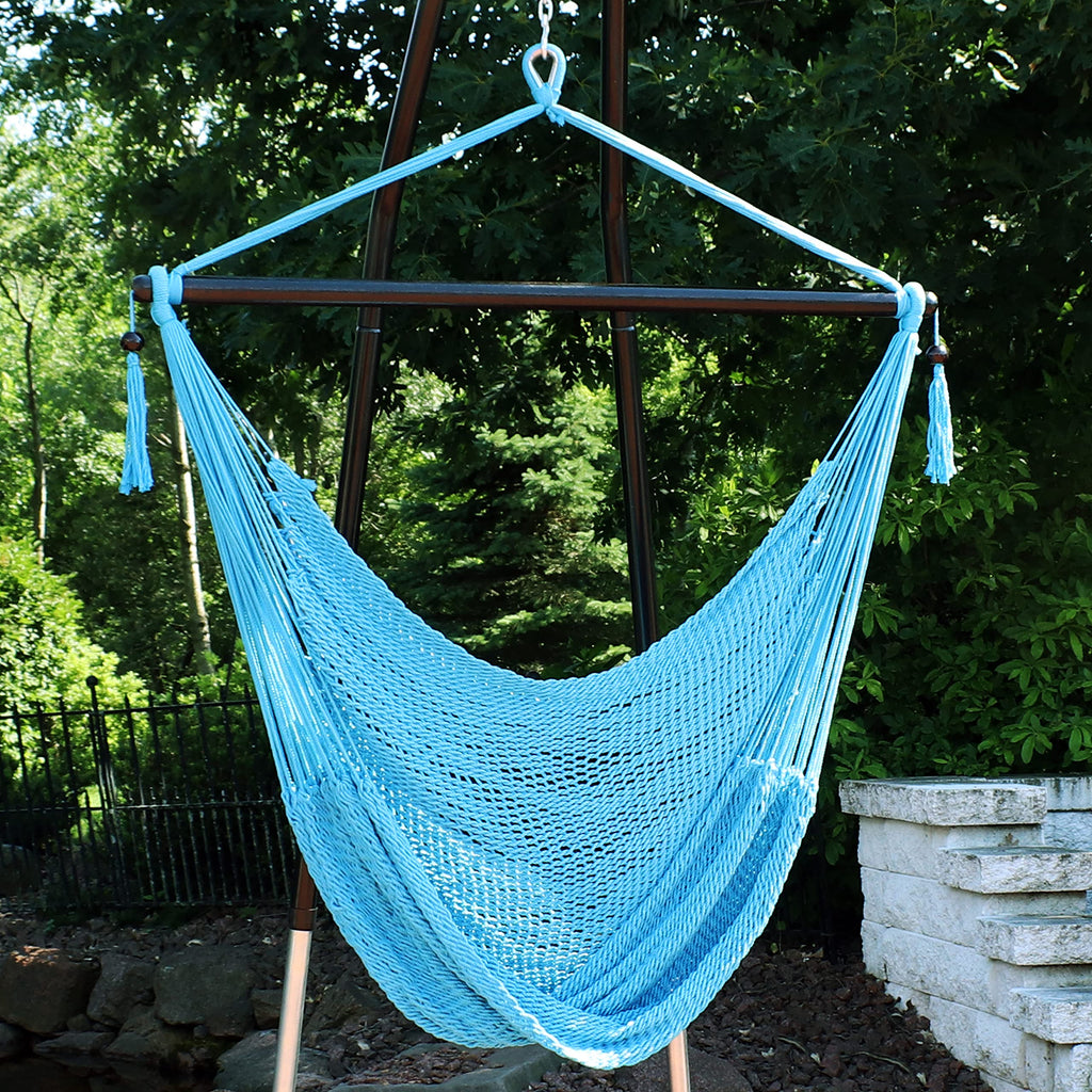 Sunnydaze Outdoor Caribbean Xl Hanging Hammock Chair Swing - Soft-Spun Polyester Rope - 300-Pound Capacity - Sky Blue