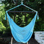 Sunnydaze Outdoor Caribbean Xl Hanging Hammock Chair Swing - Soft-Spun Polyester Rope - 300-Pound Capacity - Sky Blue