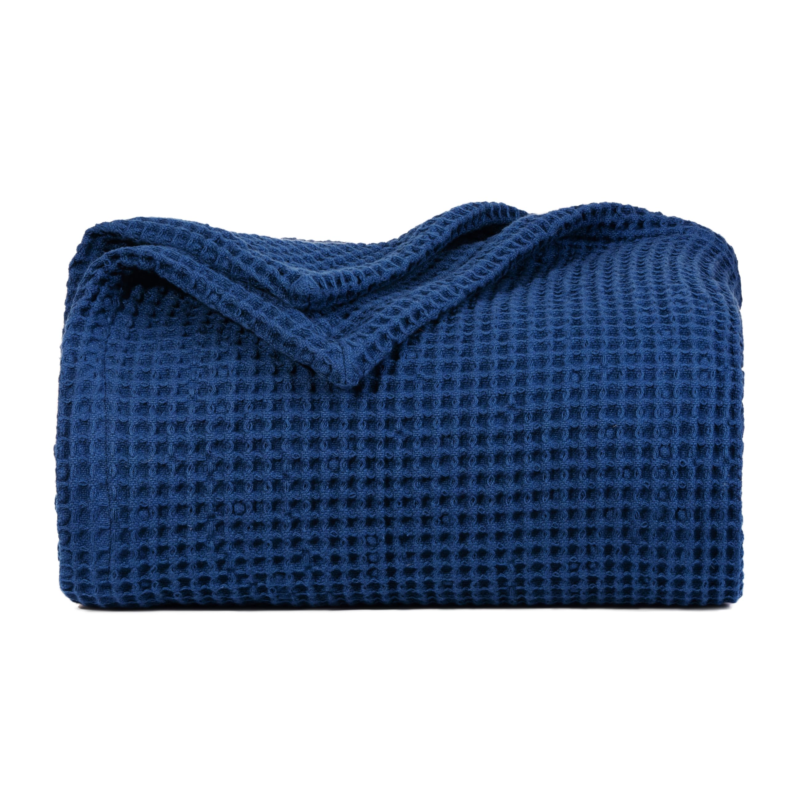 Premium Blue Cotton Waffle Weave King Size Blanket - Soft And Breathable For Year-Round Comfort - Cozy And Stylish Waffle Weave