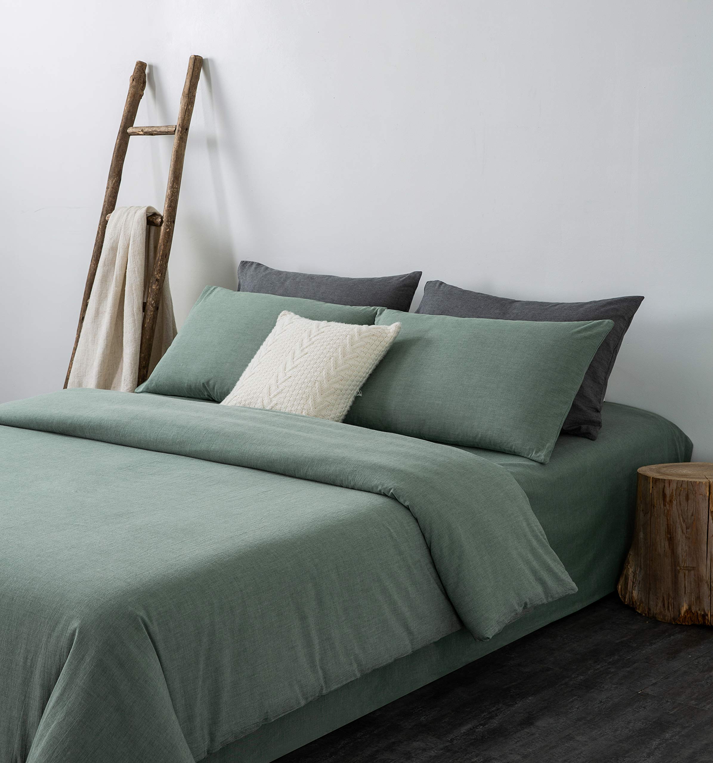 F.Y.Dreams 100% Washed Cotton Duvet Cover For Weighted Blanket 48X72 Inches With 8 Ties, Zipper On Long Side/Grass Green/Just Du