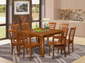 East West Furniture PFML9-SBR-W 9 Piece Dining Table Set Includes a Square Dining Room Table with Butterfly Leaf and 8 Wooden Seat Chairs, 54x54 Inch, Saddle Brown