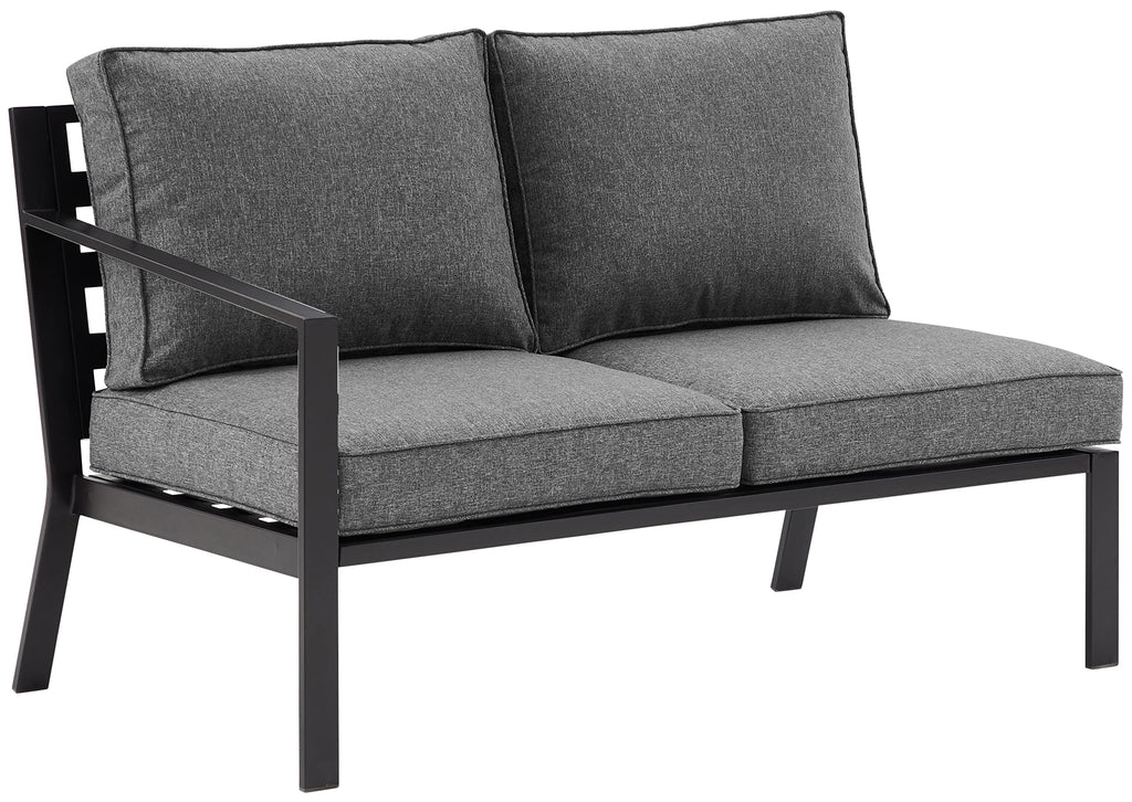 Crosley Furniture Clark Outdoor Sectional Left Side Loveseat, 2-Person Patio Couch For Deck, Backyard, Matte Black With Charcoal Cushions