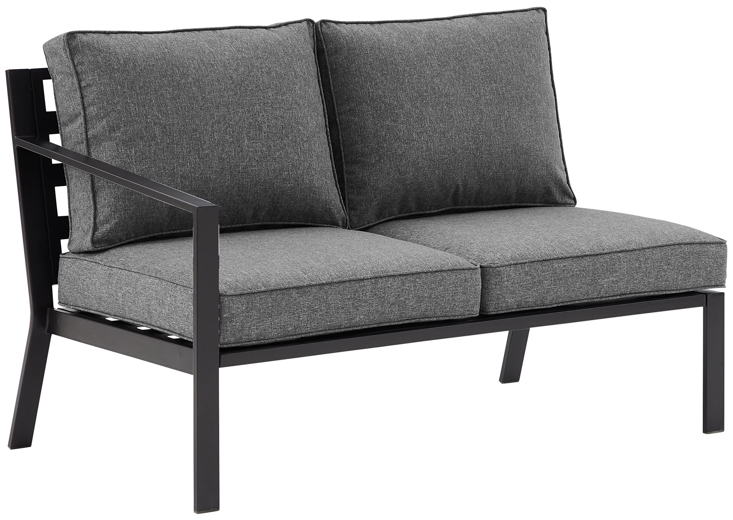 Crosley Furniture Clark Outdoor Sectional Left Side Loveseat, 2-Person Patio Couch For Deck, Backyard, Matte Black With Charcoal Cushions