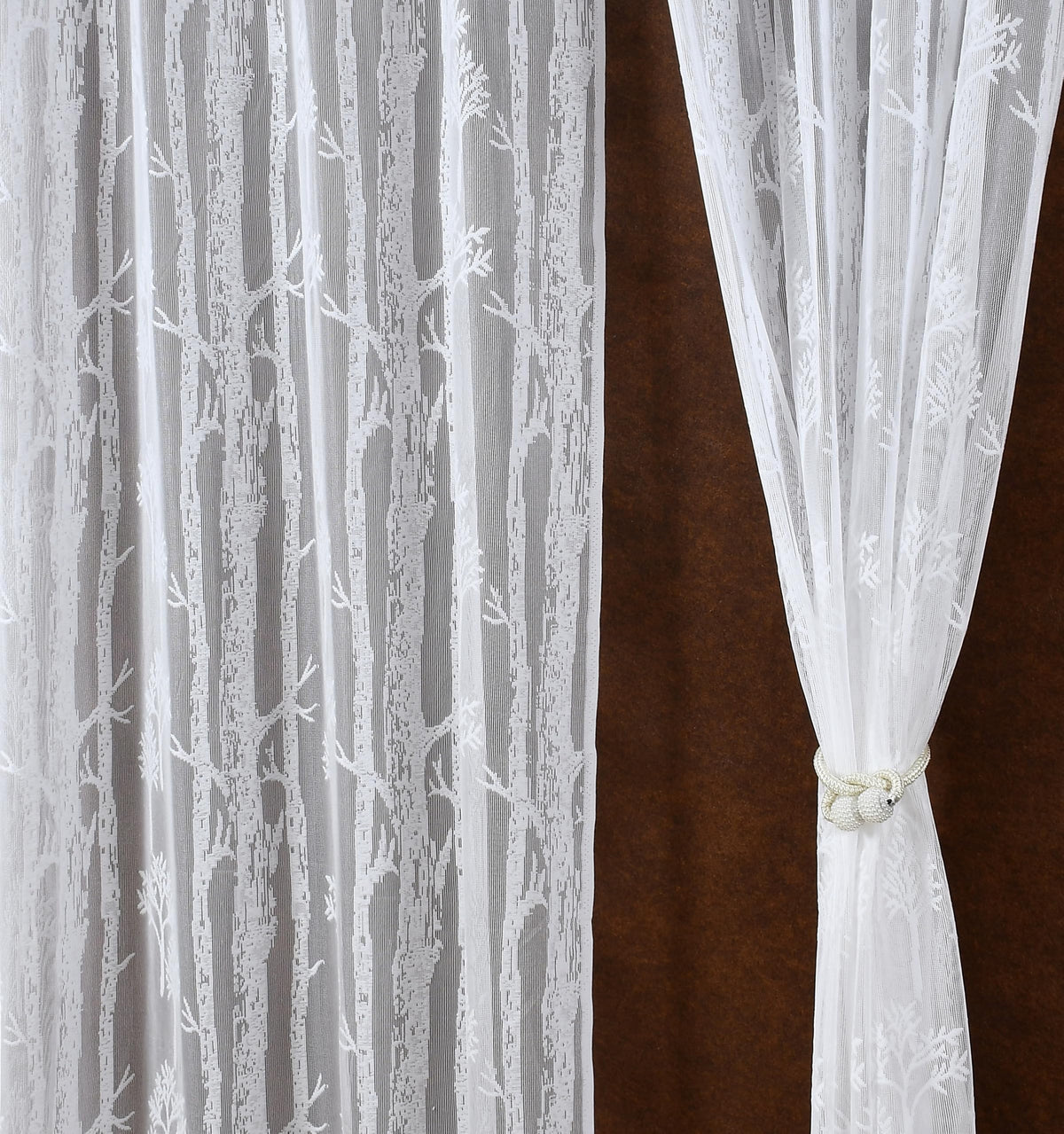 Homefab India Pack of 2 Tissue Curtains Sheer Panel Transparent Net  5 feet, Window, White, Floral