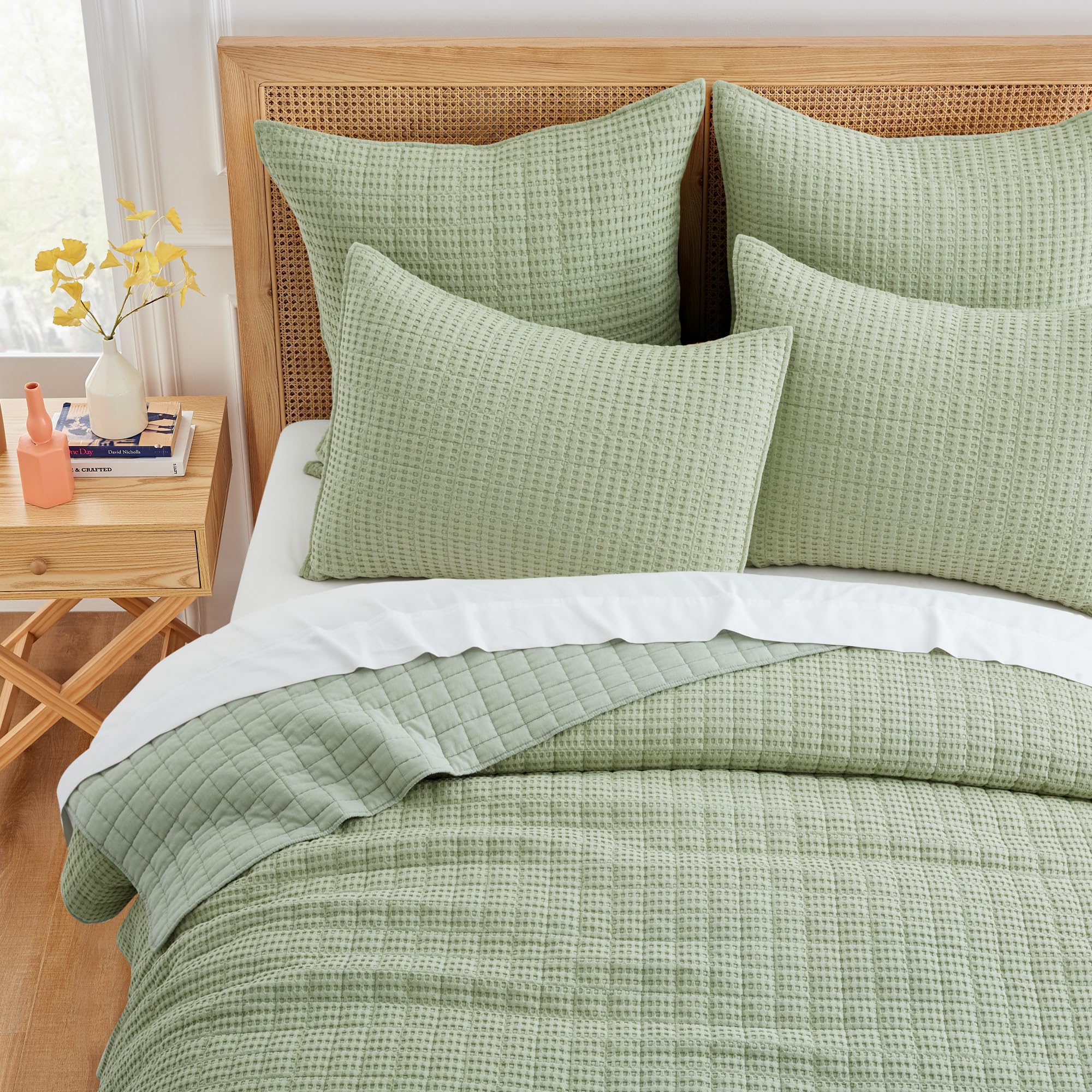 Levtex Home - Mills Waffle - Full/Queen Quilt Set - Desert Sage Cotton Waffle - Quilt Size (88 X 92In.), Sham Size (26 X 20In.)