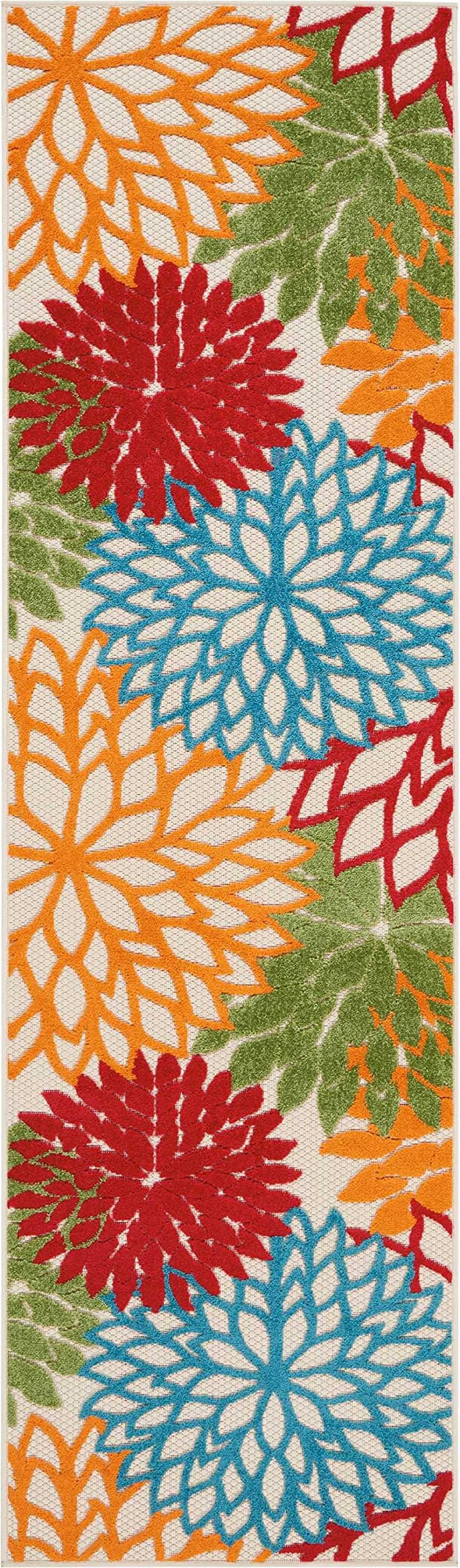 HomeRoots 100% Polypropylene 2’ x 8’ Green Floral Indoor Outdoor Runner Rug