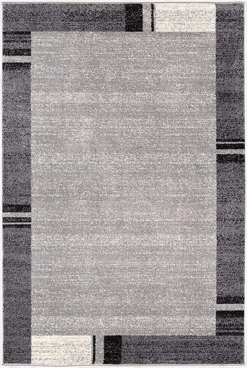 HomeRoots Grey 100% Twisted Polyester 8â€ x 11â€ Gray Modern Bordered Area Rug