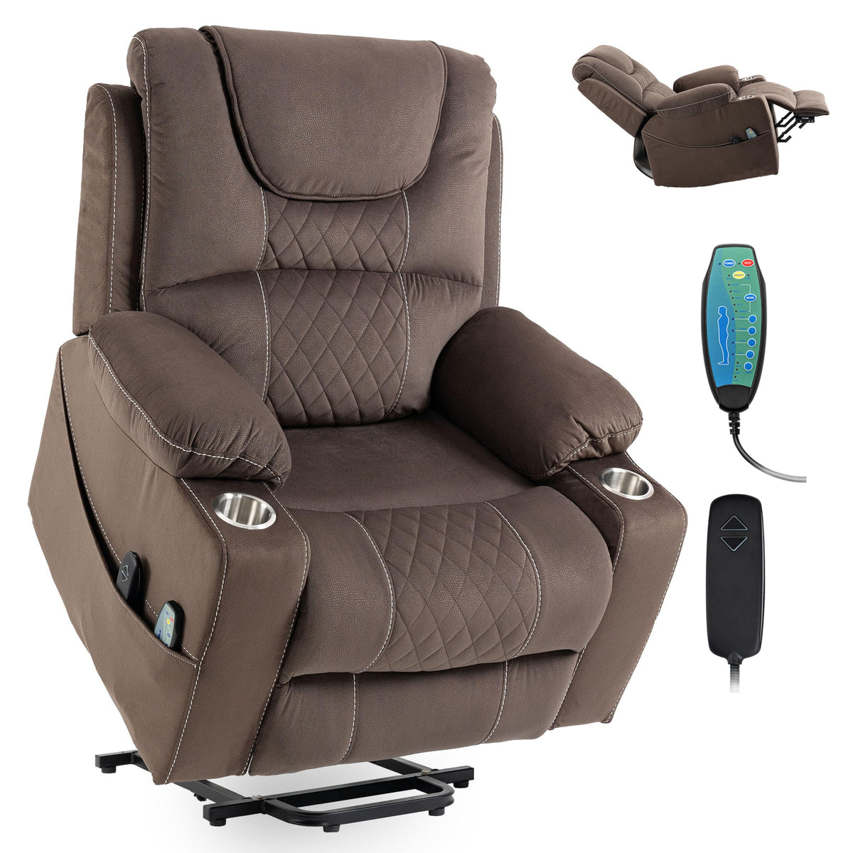 Funecorp Large Power Lift Recliner Chair Sofa With Massage And Heat For Big And Tall Elderly,Infinite Positions,Single Motor,Cup
