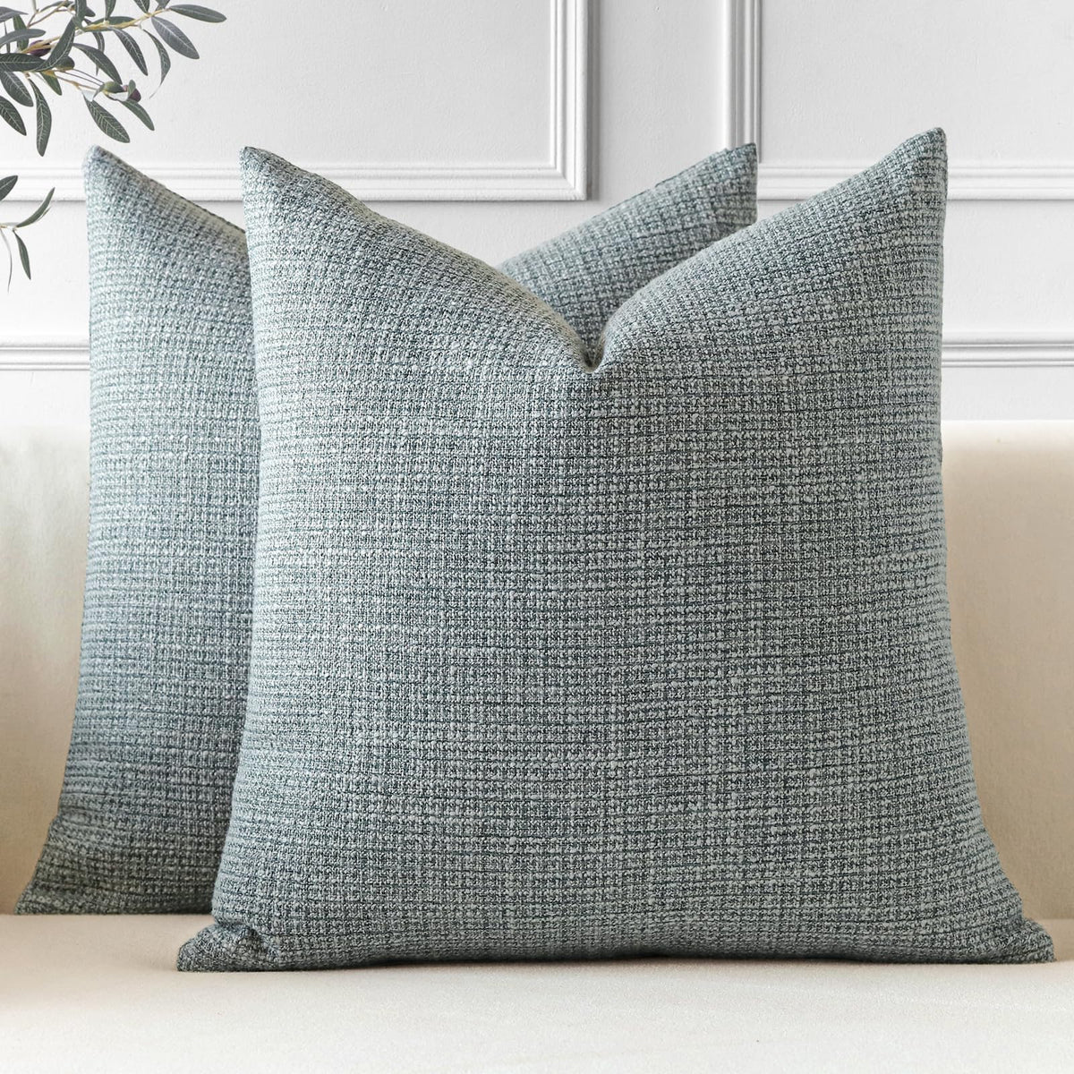 OTOSTAR Pack of 2 Throw Pillow Covers 24x24 Inch Linen Dark Grey Pillowcases Farmhouse Decorative Solid Pillow Covers 60x60 cm S
