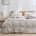 Bestouch Duvet Cover Set 100% Washed Cotton Linen Feel Super Soft Comfortable Chic Lightweight 3 Pcs Home Bedding Set Linen Grey