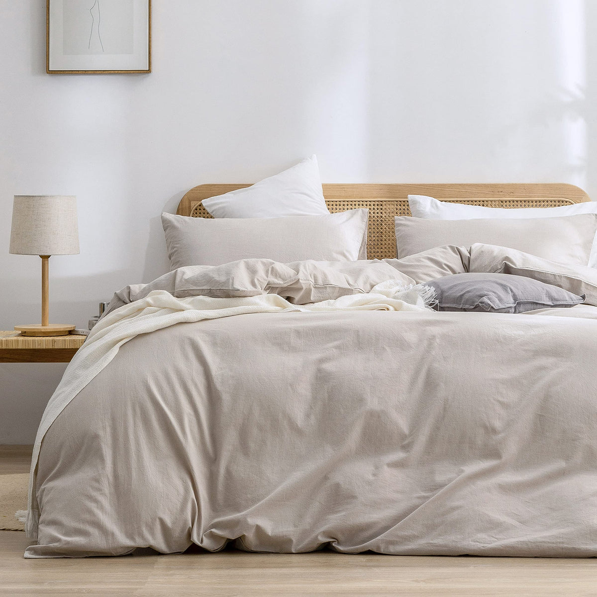 Bestouch Duvet Cover Set 100% Washed Cotton Linen Feel Super Soft Comfortable Chic Lightweight 3 Pcs Home Bedding Set Linen Grey