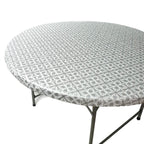 Toptablecloth Fits Tables Up To 55' To 60' Inch Round Tablecloth Elastic Silver Patterned Large Round Tablecover Wedding Plast