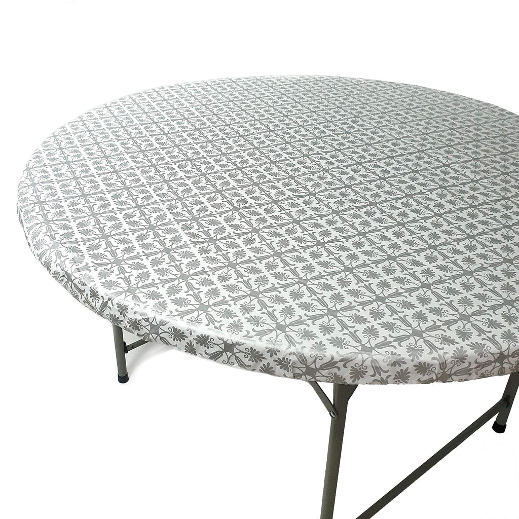 Toptablecloth Fits Tables Up To 31' To 36' Inch Round Tablecloth Elastic Silver Pattern Small Tablecover Outdoor Plastic Elast